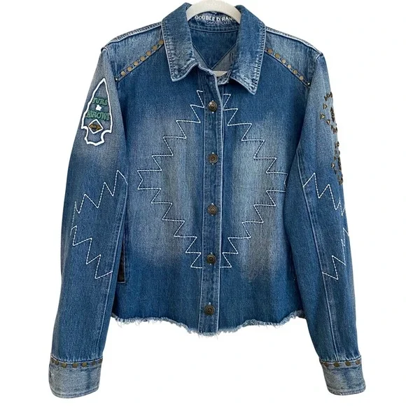 Double D Ranch PLUS Boho Western Desert Dry Goods Embroidered Jean Jacket Sz 1X - Picture 2 of 12